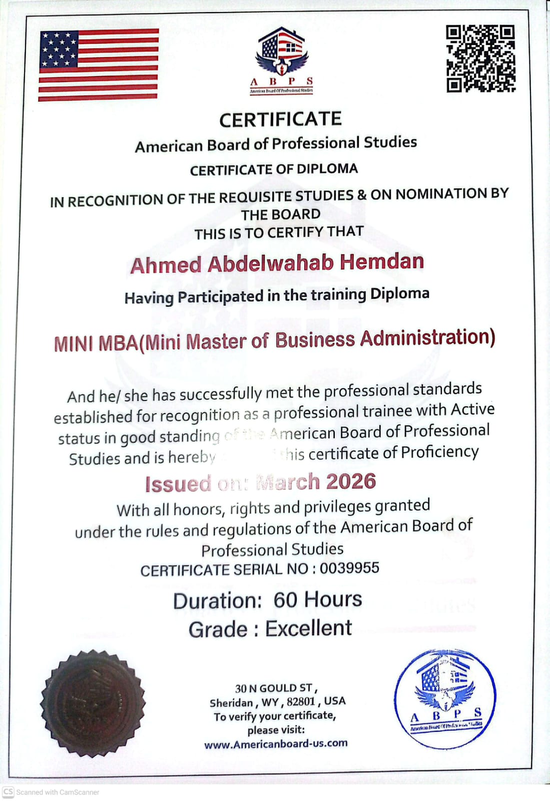 Mini MBA (Mini Master of Business Administration) — Certificate of Diploma