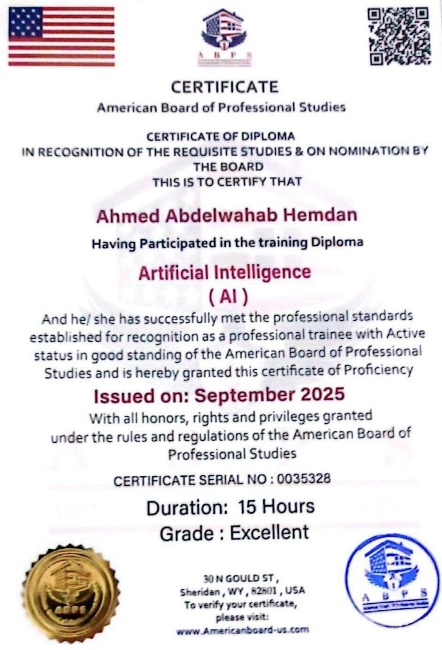 Artificial Intelligence (AI) — Certificate of Diploma